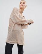 The Ragged Priest Extra Long Sleeve Knit Hoodie - Beige