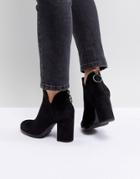 Bershka Zip Back Heeled Ankle Boot - Black