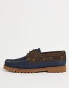 River Island Cleated Sole Loafers In Navy