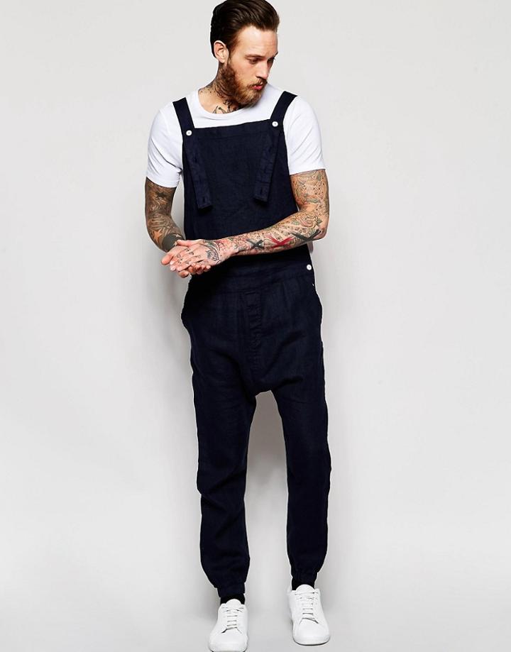 Asos Overalls In Textured Fabric - Navy