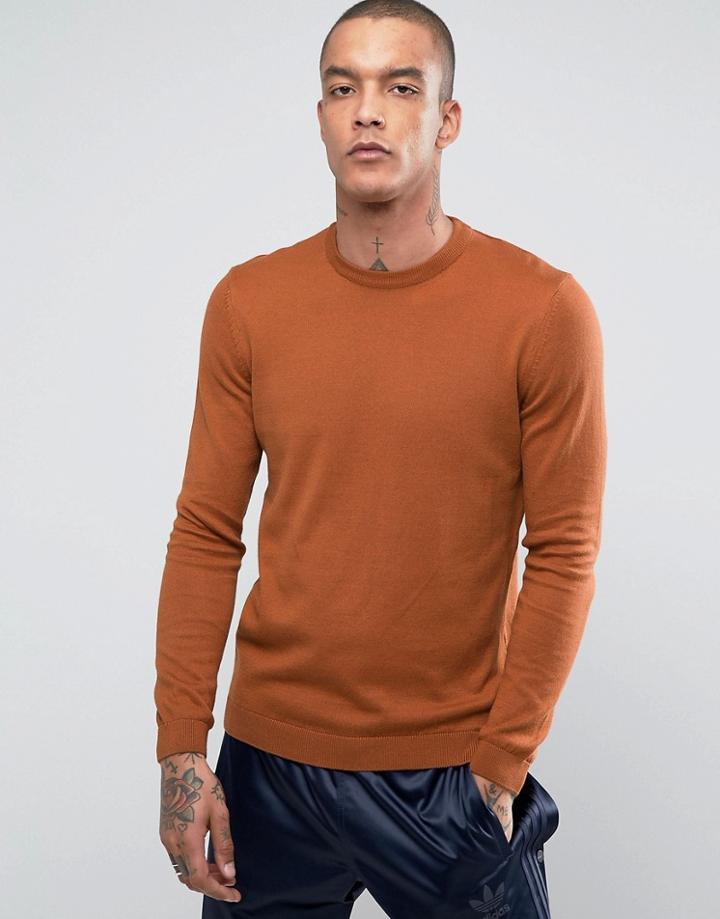 Asos Cotton Sweater In Dark Tan - Tan