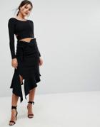 Forever New Reconstructed Midi Skirt With Tie Front - Black