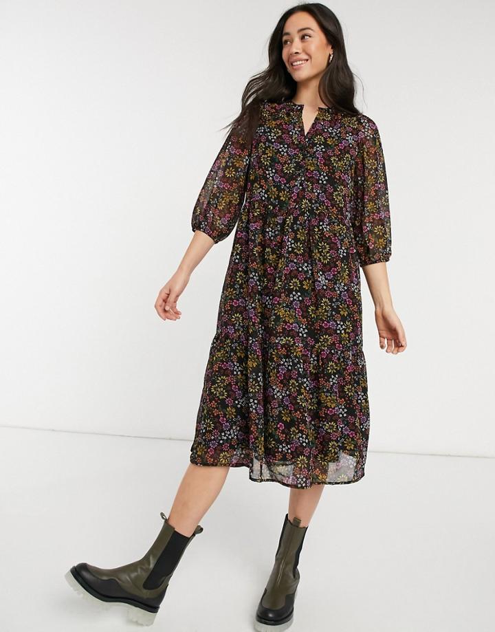 Vero Moda V-neck Midi Smock Dress In Ditsy Floral-multi