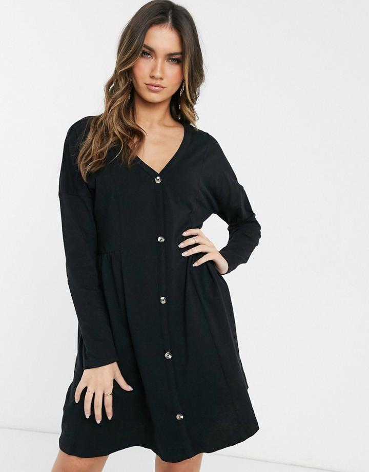 Asos Design Smock Side Button Through Dress-black