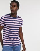Polo Ralph Lauren Player Logo Stripe T-shirt Custom Regular Fit In Pink/navy