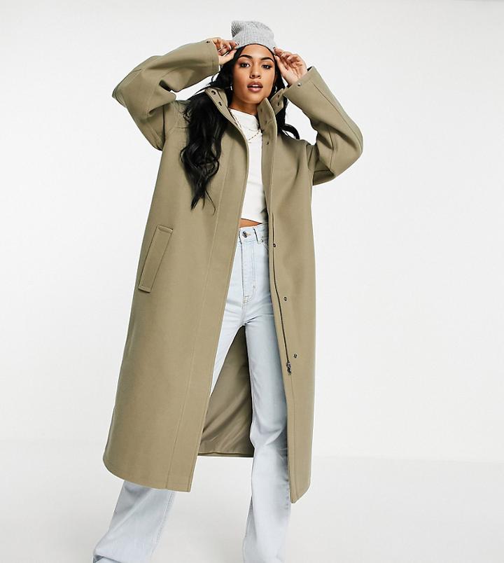 Asos Design Tall Oversized Parka Coat In Light Khaki-neutral