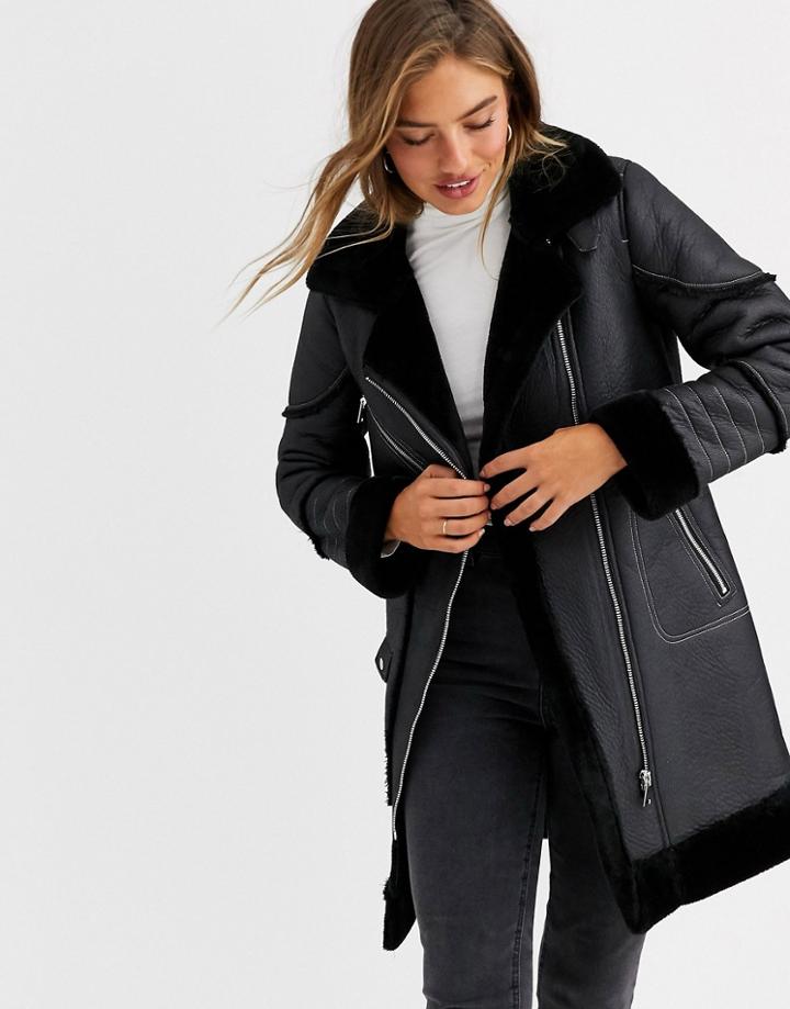Urbancode Longline Biker Coat - Black