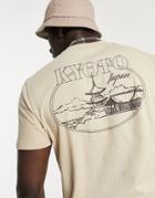 Asos Design T-shirt In Beige Organic Cotton With Kyoto City Back Print-neutral