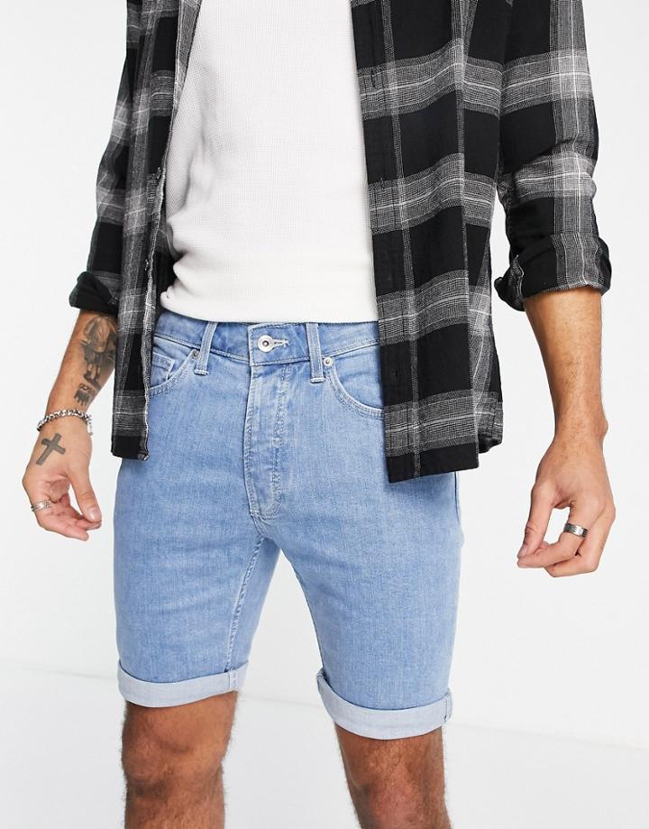 Topman Stretch Skinny Shorts In Bleach-blue