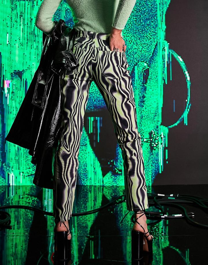Asos Design Mid Rise '90's' Straight Leg Jean In Green Swirl Print-multi