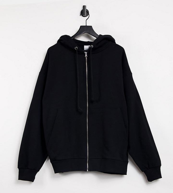 Collusion Unisex Extreme Oversized Zip Through Heavyweight Hoodie In Black