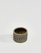 Asos Ring With Chain Design In Burnished Gold - Gold