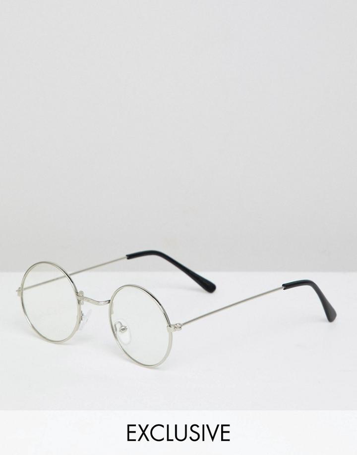 Reclaimed Vintage Inspired Round Clear Lens Glasses In Silver - Silver