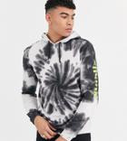 Asos Design Tall Hoodie In Tie Dye Wash With Neon Sleeve Prints-multi