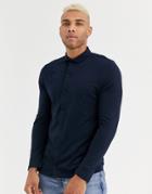 Asos Design Organic Long Sleeve Jersey Shirt In Navy