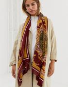 New Look Baroque Print Scarf In Dark Burgundy - Red
