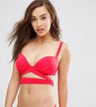 Asos Fuller Bust Exclusive Multi Wrap Bandeau Bikini Top Dd-g - Red