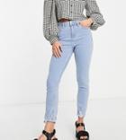 Miss Selfridge Petite Lizzie Skinny Jeans With Fray Hem In Lightwash Blue