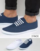 Asos Sneakers 2 Pack In White And Navy - Multi