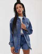 Noisy May Long Line Denim Jacket - Blue