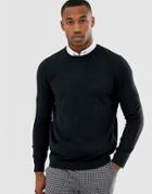 Asos Design Knitted Crew Neck Sweater In Navy