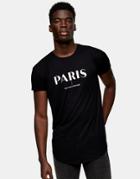 Topman Longline T-shirt With Paris Print In Black