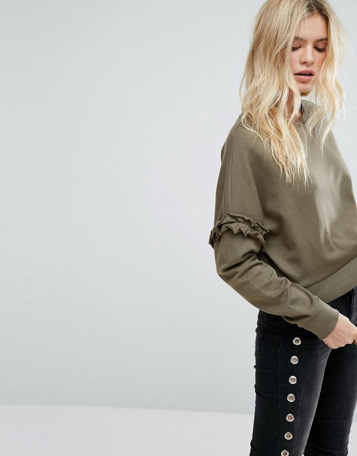 Only Frill Sleeve Sweater - Tan