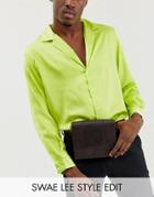 Asos Edition Leather Belt Fanny Pack In Chocolate Brown Croc