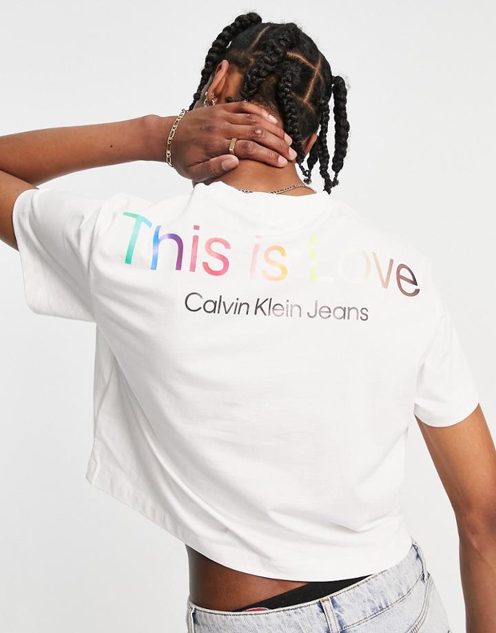 Calvin Klein Jeans Pride Capsule Cropped Slogan T-shirt In White