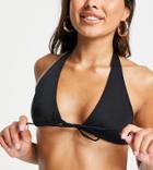 Collusion Mix And Match Halter Neck Tie Front Bikini Top-black