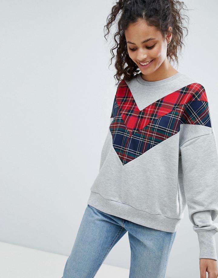 Bershka Check Detail Sweater - Gray