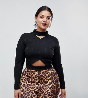 Lasula Plus Wrap Over Crop Top - Black