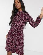 Warehouse Ditsy Floral Print Tiered Dress In Pink