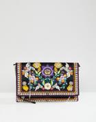 New Look Bright Embroidered Clutch - Black