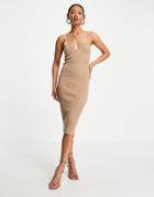 Amy Lynn Knitted Cami Dress With Strap Detailing In Brown