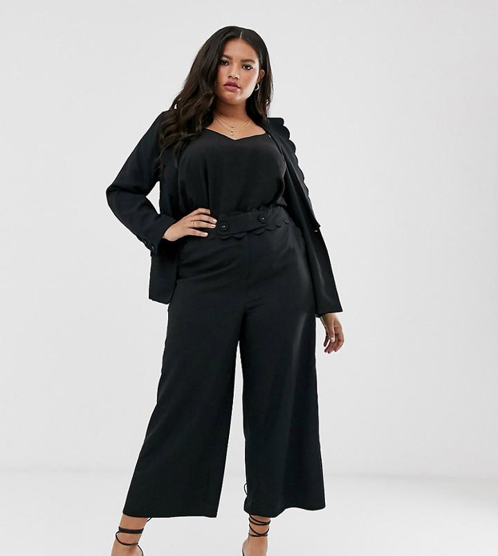 Fashion Union Plus Straight Leg Pants With Scallop Waist Detail Two-piece - Black