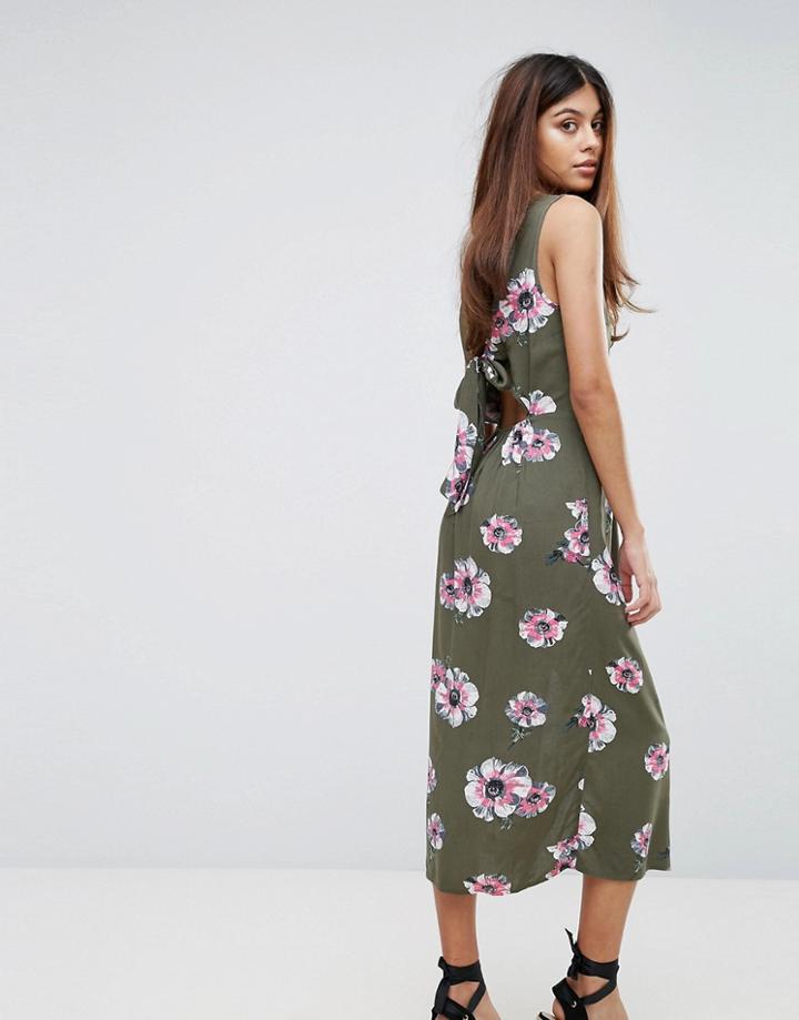 Warehouse Ocean Floral Tie Back Dress - Green