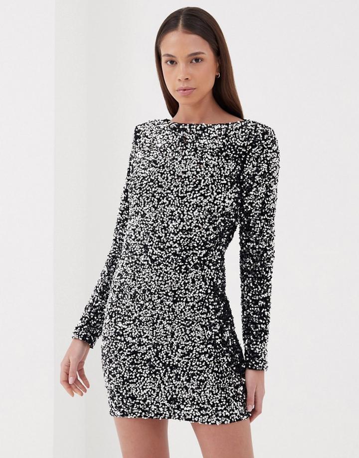 4th & Reckless Long Sleeve Sequin Mini Dress In Black