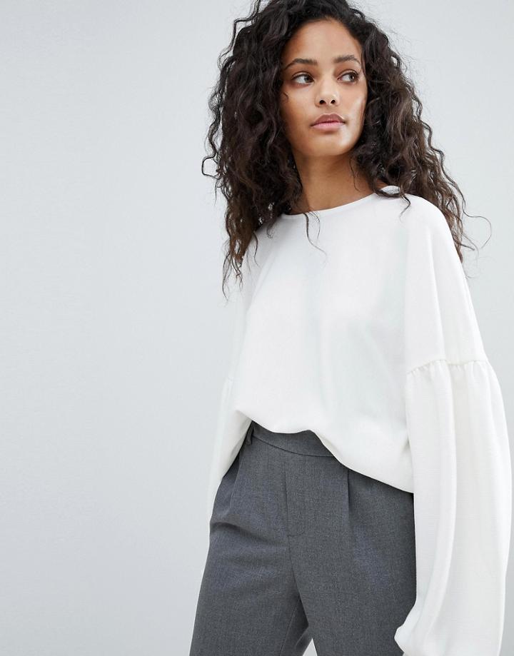 Bershka Balloon Sleeve Oversize Top - Cream