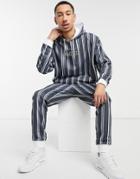 Asos Design Oversized Hoodie Set With All Over Stripes And Chest Embroidery-multi