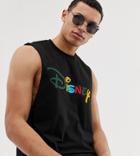 Asos Design Tall Disney Sleeveless T-shirt With Dropped Armhole And Rainbow Text - Black