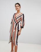 Closet London Wrap Dress In Contrast Stripe-multi