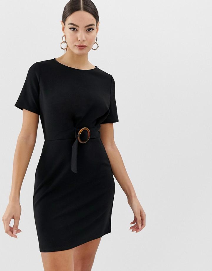 Asos Design Mini Dress With Tortoiseshell Buckle - Black
