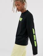 Asos Design Oversized Long Sleeve T-shirt With Neon Chest And Sleeve Print - Black