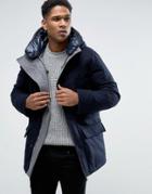 Celio Paded Parka With High Neck Detail In Wool Mix - Navy