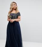 Maya Plus Bardot Maxi Dress With Delicate Sequin And Tulle Skirt - Navy