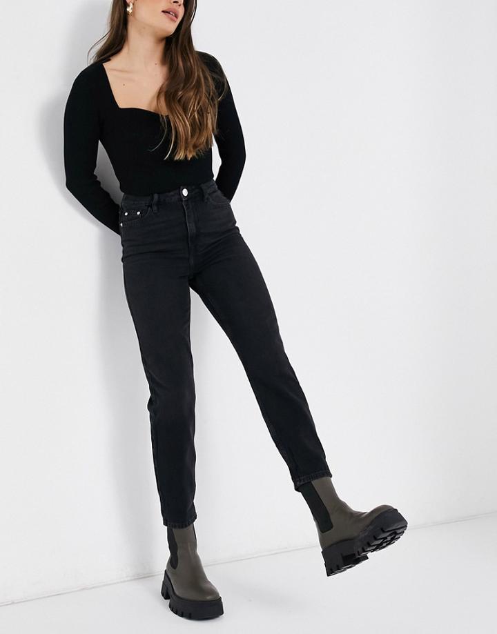 River Island Carrie Mom Jeans In Washed Black