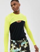 Asos Design Super Cropped Muscle Long Sleeve T-shirt In Fine Mesh - Yellow