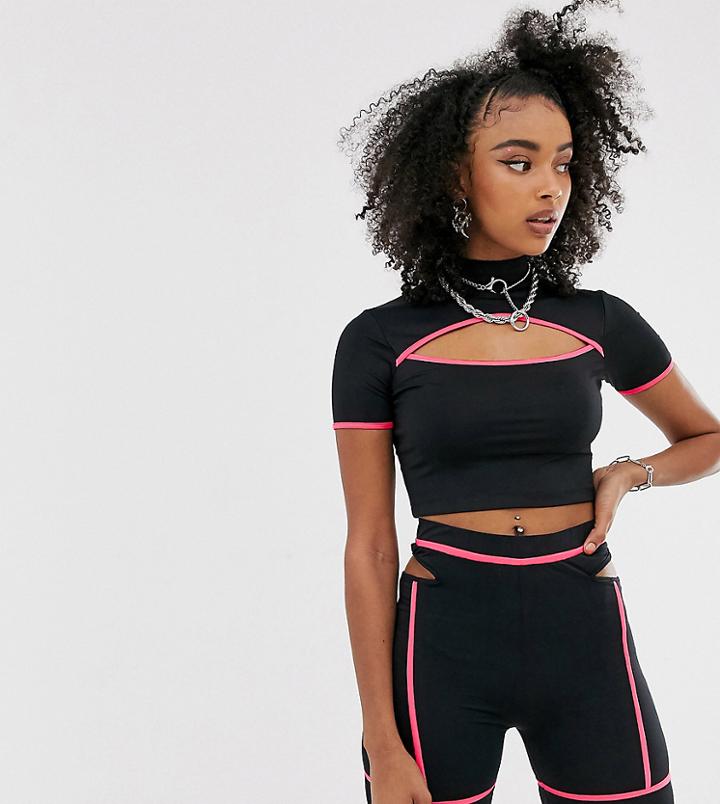 Collusion Cutout Neon Detail Top - Black