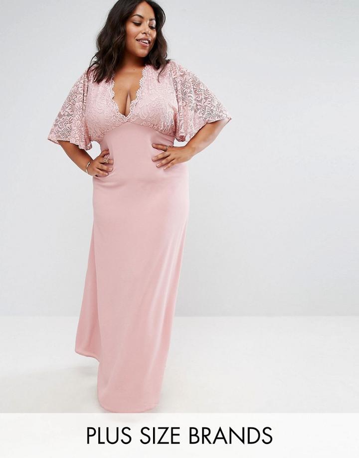 John Zack Plus Maxi Dress With Fluted Lace Sleeve - Pink